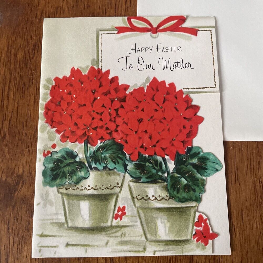 Vtg Gibson Spring Happy Easter Mother Flowers Glitter Die Cut Greeting Card